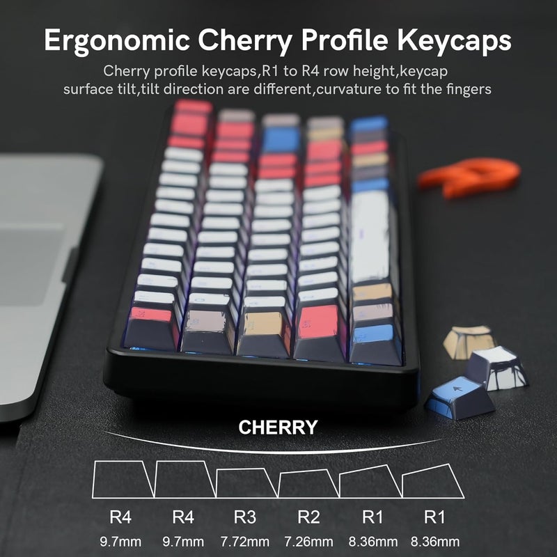 Rainy75 Retro Anime PBT Keycaps-Cherry Keycaps, Custom Keyboard Key caps 60 65 75 100 Percent, 5 Side Dye Sublimation 141 Keys Set for Cherry Gateron MX Switches Keyboards, White (Shine Through Manga) - Image 4
